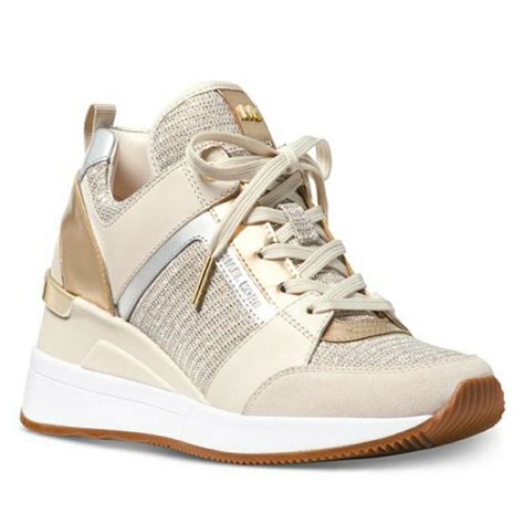 michael kors shoes white and gold|Michael Kors white wedge sneakers.